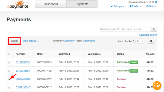 Xpc delete payment listview.png