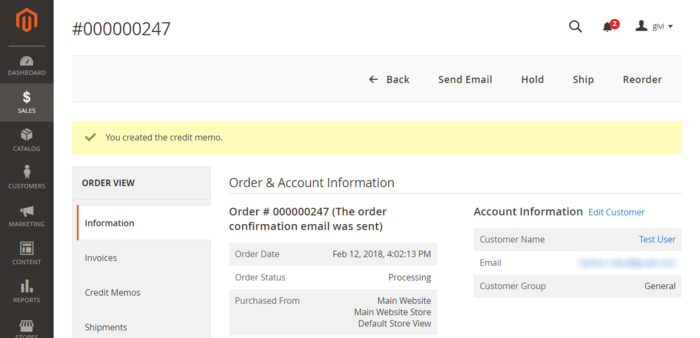 Magento2 order000000247 credit memo success.png