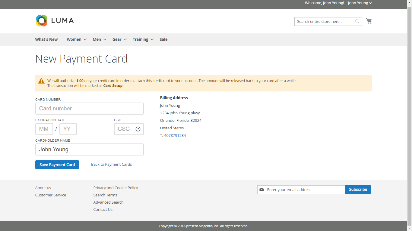 Customers can save securely credit cards in their profiles