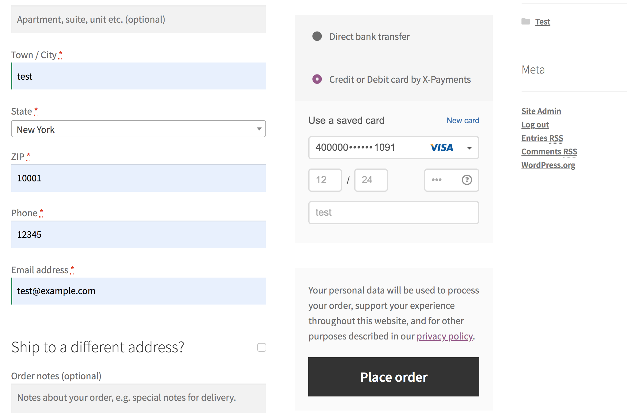 Using a saved card in WooCommerce