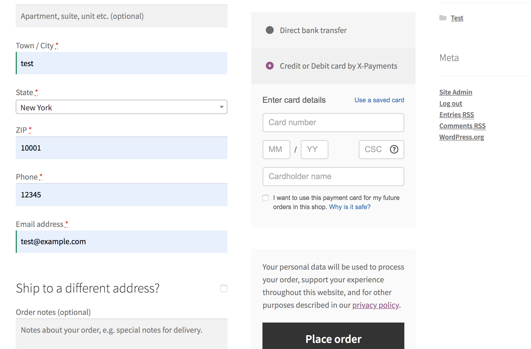 X-Payments credit card form in WooCommerce checkout